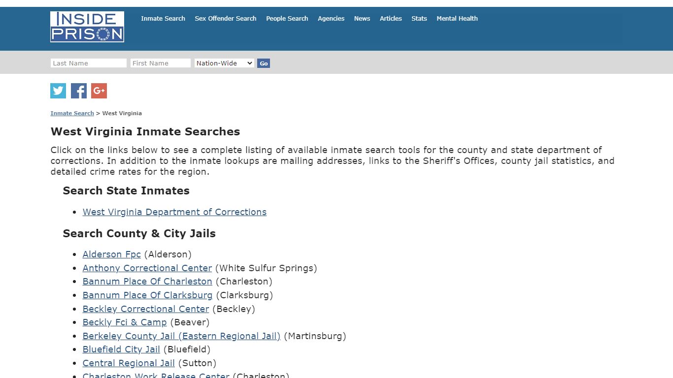 Inmate Search for West Virginia | Inmate Search | Offender ...