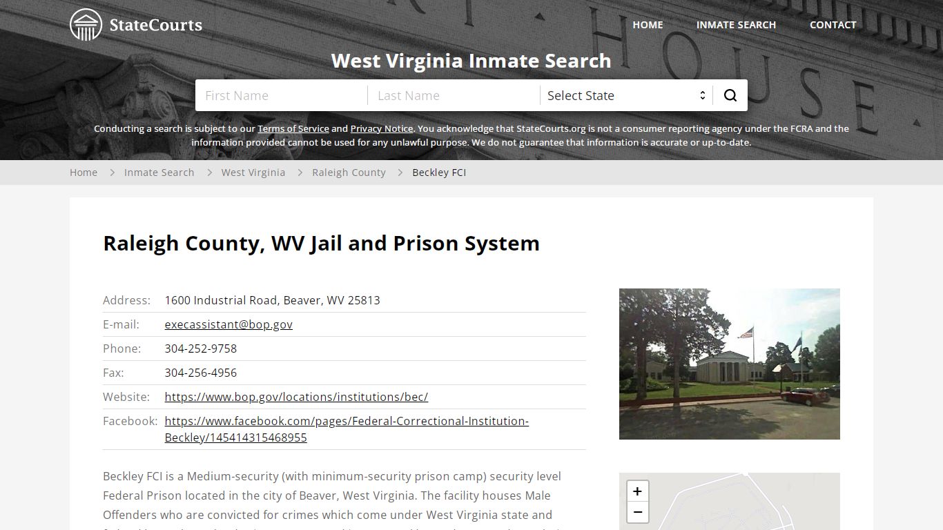 Beckley FCI Inmate Records Search, West Virginia - StateCourts